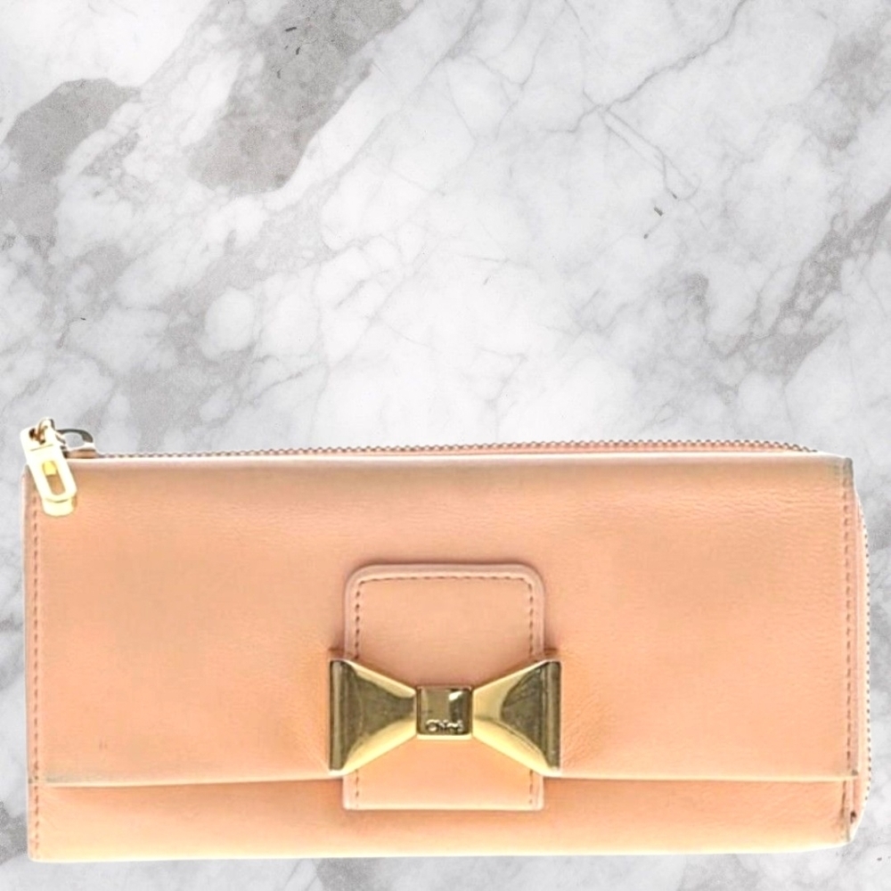 Chloe Vintage Elegant Peach Bow Clutch Wallet